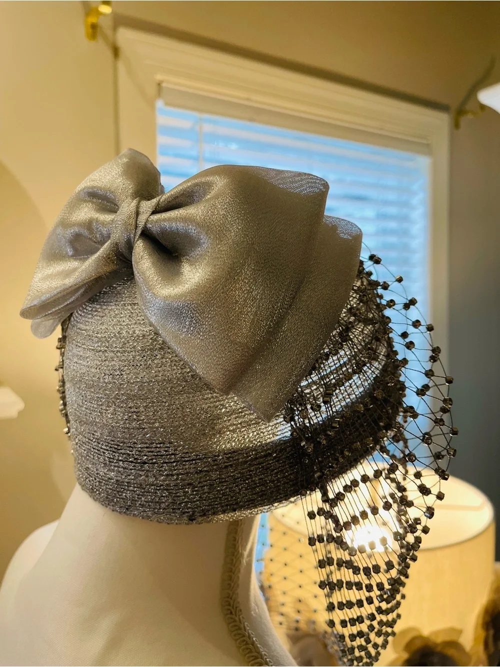 Silver Beaded Veil Fascinator Hat - Picture 10 of 13